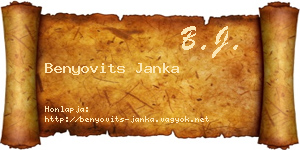 Benyovits Janka névjegykártya